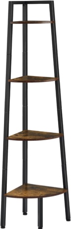 Hoctieon Corner Shelf, 4-Tier Corner Bookshelf, Rustic Corner Ladder Shelf, Industrial Display Shelf for Living Room, Kitchen, Home Office, Balcony, Small Space, Metal Frame, Rustic Brown