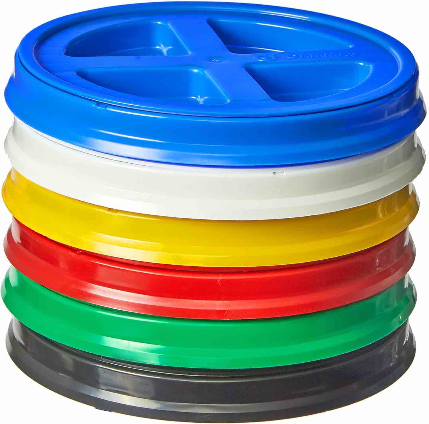Consolidated Plastics Food Grade Gamma Seal Lids for 3.5, 5, 6 and 7 Gallon Buckets (6 Pack) BPA Free Reusable Pail Lids, Durable HDPE, Made in USA 
