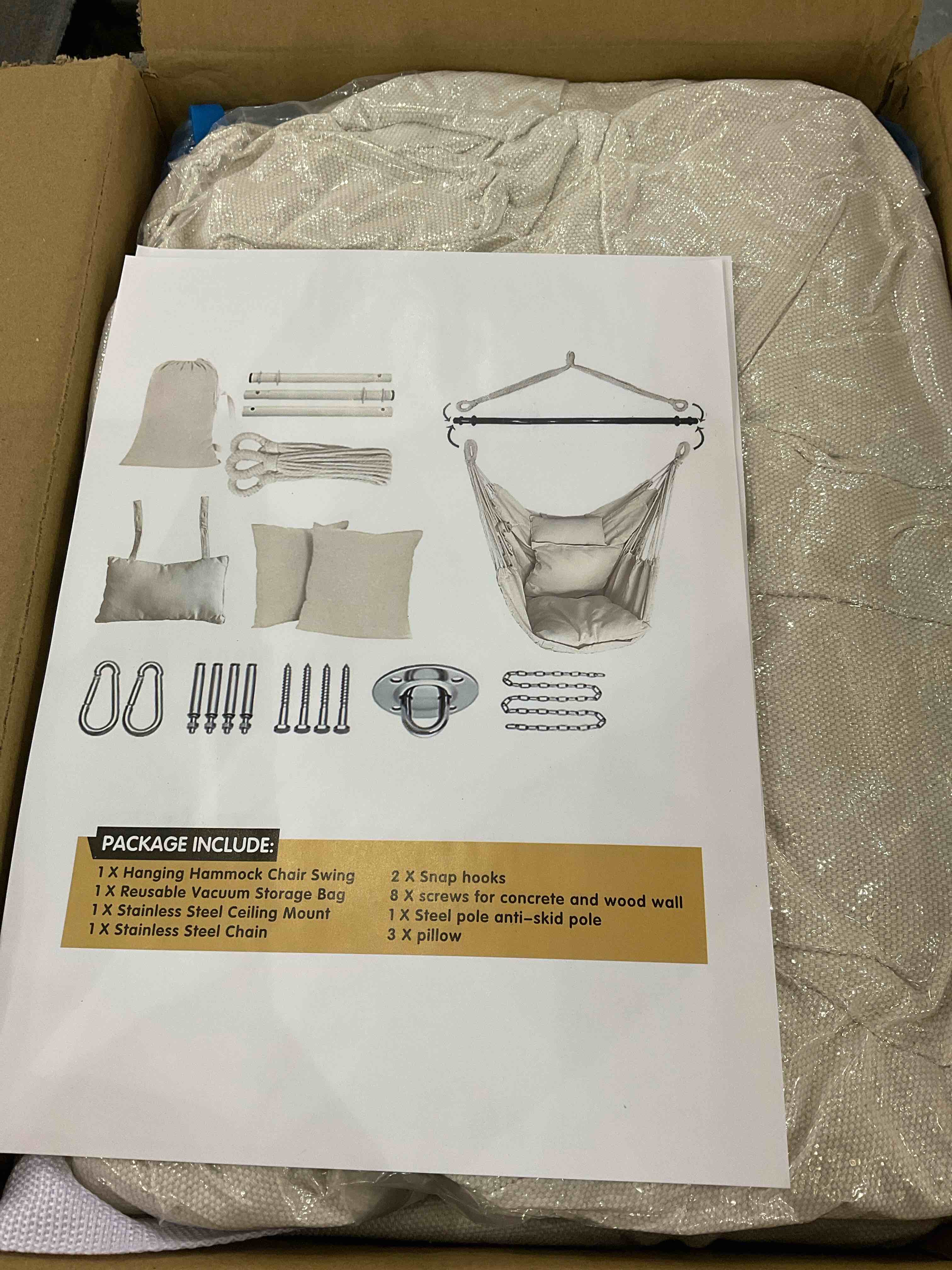 TOPCHANCES Hammock Chair, Relax Hanging Rope Swing with 2 Cushions and Metal Spreader Bar 3-Section Combination Detachable for Indoor Outdoor Use Bedroom Living Room, Balcony, Patio, Yard, Garden