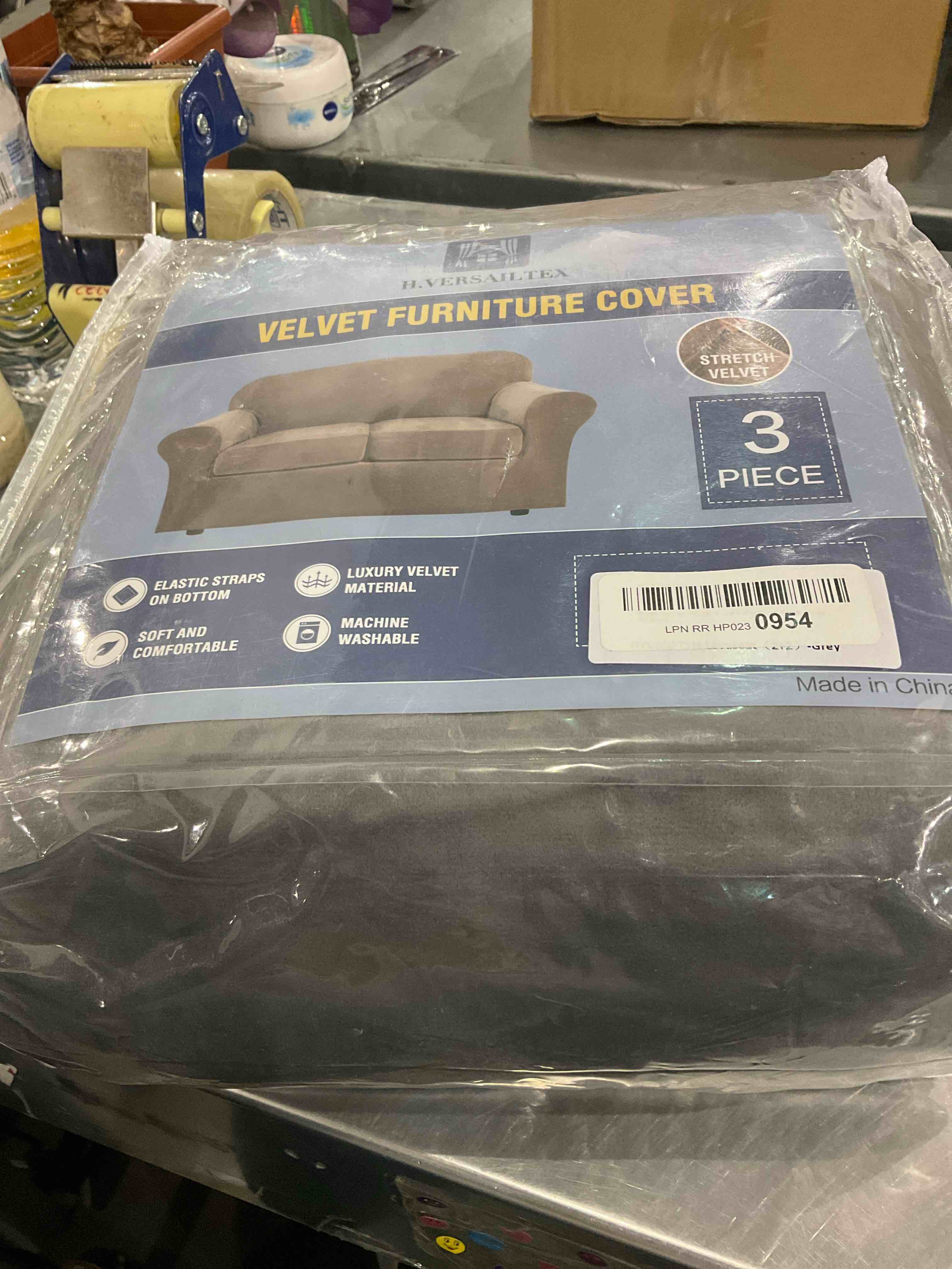 Real Velvet Plush 3 Piece Stretch Sofa Covers Couch Covers for 2 Cushion Couch Loveseat Covers (Base Cover Plus 2 Individual Cushion Covers) Feature Thick Soft Stay in Place (Medium Sofa, Grey)