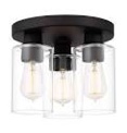 Tawson Debo Modern Farmhouse 3-Light Flush Mount Ceiling Light Fixture with Clear Glass Shade in Bronze Finish for Hallway, Entryway, Passway, Bedroom, Garage, Kitchen, Balcony Living Room