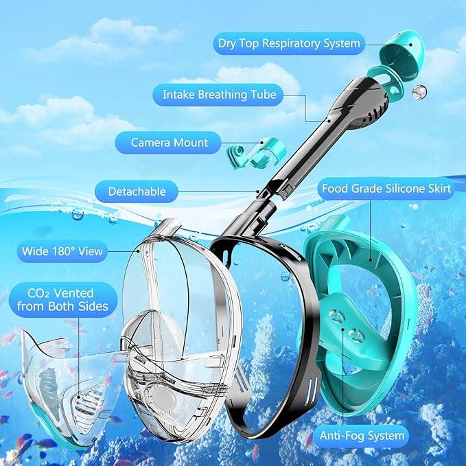 ( pink color ) Full Face Snorkel Mask for Adults Teen, Snorkeling Gear ...