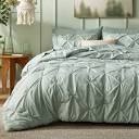 BEDSURE King Size Comforter Set - Bedding Set King 7 Pieces, Pintuck Bed in a Bag Green Bed Set with Comforters, Sheets, Pillowcases & Shams