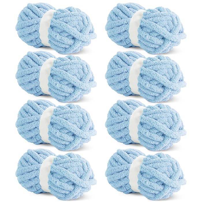 HOMBYS Sky Blue Chunky Chenille Yarn for Crocheting, Bulky Thick Fluffy Yarn for Knitting,Super Bulky Chunky Yarn for Hand Knitting Blanket, Soft Plush Yarn, 7 Jumbo Pack (27 yds,8 oz 