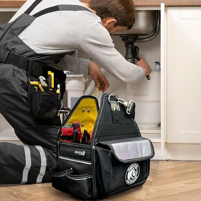 MARUTAI 44 Pockets Tool Tote Bag, Tool Bags with Adjustable Straps and Waterproof Base, 10'' Electrician Tool Bags Organizer for Men and Women