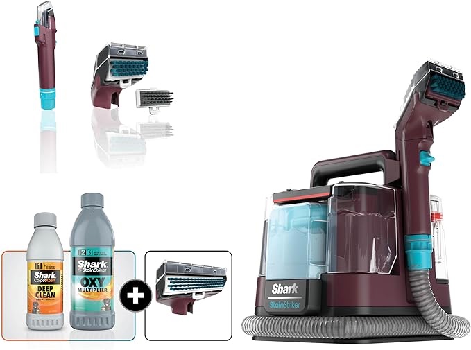 Shark StainStriker Portable Carpet and Upholstery Cleaner, Spot, Stain, & Odor Eliminator, 3 Attachments, Perfect for Pets, Carpet, Area Rugs, Couches, Upholstery, Cars & More, Burgundy, PX203BRN