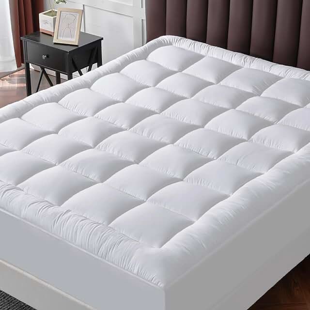 King Mattress Topper for Back Pain Extra Thick Mattress Pad Cover with 8-21 Inch Deep Pocket Pillow Top Mattress Topper Overfilled with Down Alternative, White