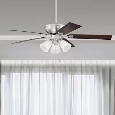 1k+ bought last week Harbor Breeze Sailor Bay 52-in Brushed Nickel with Auburn/Honey Blades LED Indoor Downrod or Flush Mount Ceiling Fan with Light (5-Blade) Item #1461041 | Model