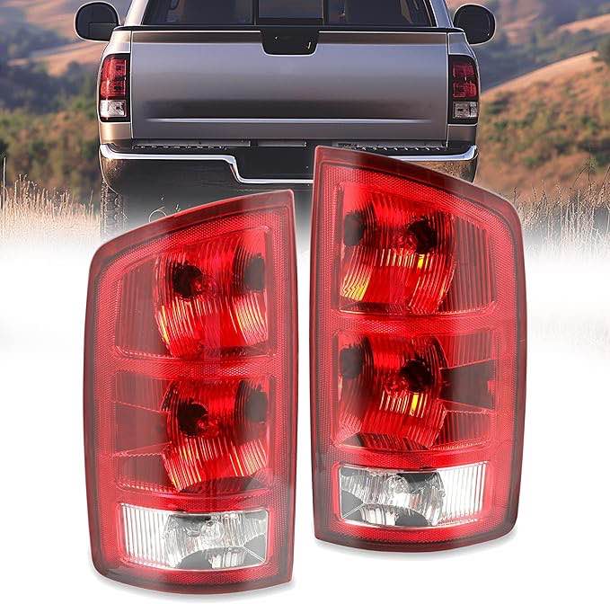HECASA Tail Light Compatible with 02-06 Dodge Ram 1500/03-06 Dodge Ram 2500 3500 Taillight Lamp Signal Brake Lamp w/Bulbs and Wiring Harness Replacement for CH2801147 CH2800147 Pair&Red