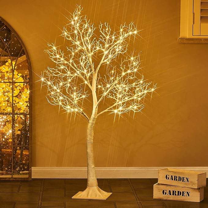 Fudios Lighted White Tree with 150 LED Fairy Lights 4FT for Christmas Party Home Holiday Indoor Outdoor Decoration, Lit Artificial Tree with Full Branches