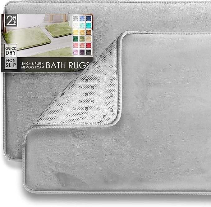 Clara Clark 2 Piece Bathroom Rugs Bath Mat Set, Velvet Memory Foam Bath