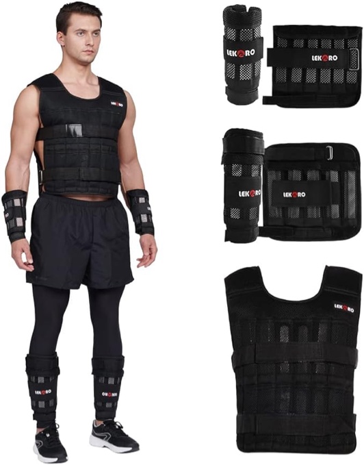 Adjustable Weighted Vest 44LB Workout Weight Vest Training Fitness Weighted Jacket for Man Woman (Included 96 Steel Plates Weights)