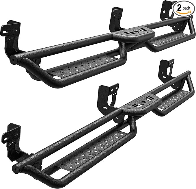 Running Boards Compatible with Dodge Ram Crew Cab 1500 2009-2024(19-24 Classic ONLY), 2500 3500 2010-2024, 6" 2-Stairs Side Step Rails Coated Black Carbon Steel Nerf Bars