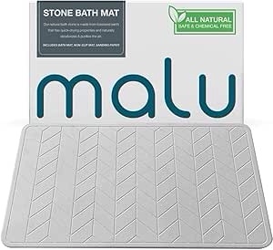 malu Diatomaceous Earth Bath Mat - Fast-Drying Water-Absorbent Stone Bath Mat - Wide 15.4 X 23.6 inches Non-Slip Stone Mats for Bathroom Shower Floor - Diatomite Bath Mat with Herringbone Design