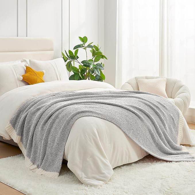 Snuggle Sac Oversized Grey Throw Blankets Twin Size,Super Soft Warm Blankets Cozy Knit Fuzzy Throw Blankets for Sofa, Bed, Heather Grey.