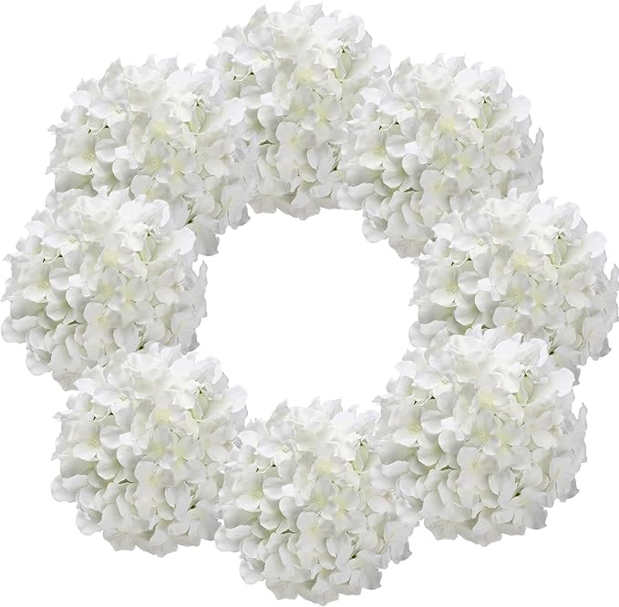 10 cabezas de flores de seda de hortensias con tallos artificiales de hortensias para decoración de bodas, fiestas en el hogar, baby shower (blanco)