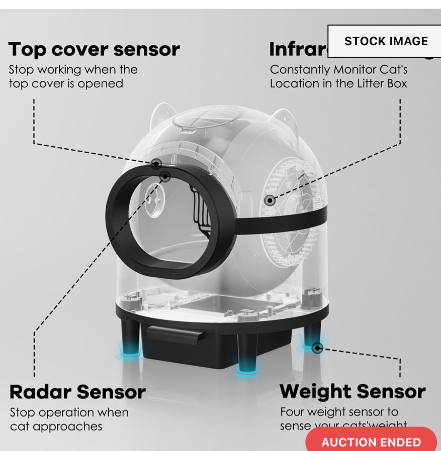 Self Cleaning Cat Litter Box, Large Automatic Cat Litter Box for Multiple Cats with APP Control Odor Removal Safety Protection 2 Rolls Garbage Bags, White & Black