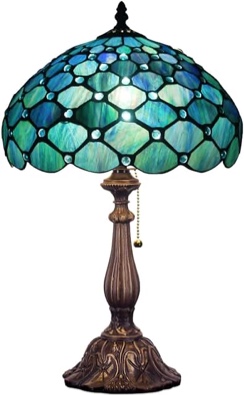 ZJART Tiffany Table Lamp Sea Blue Pearl Style Stained Glass Reading Desk Lamp 12x12x19 Inch Antique Mission Light