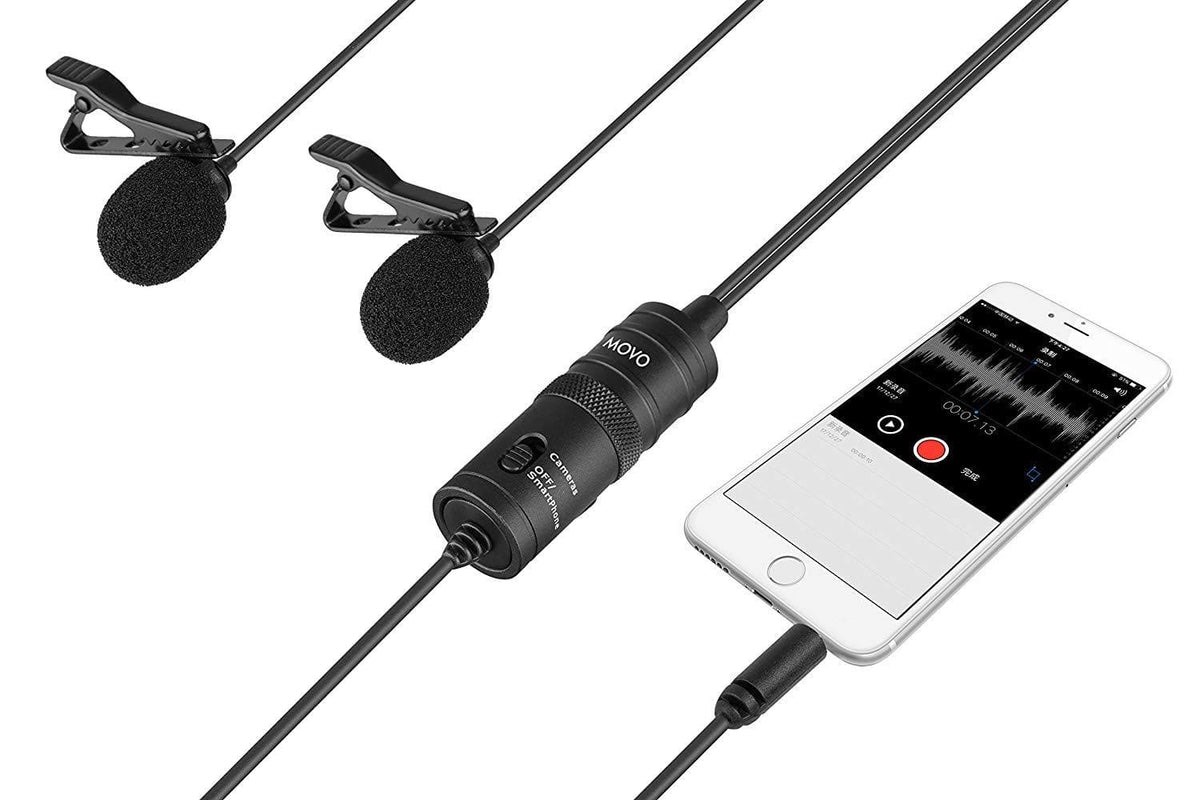 Movo LV2 Double-Lavalier Omnidirectional Interview Microphone with 3.5mm 