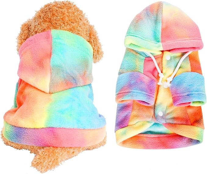 Rbenxia Tie Dye Dog Hoodie Dog Cold Weather Coats Soft Fleece Puppy Sweatshirts Dog Warm Jacket Pet Dog Clothes Winter Dog Outfits for Small Puppy Cat Pets (Multicolor, Small)