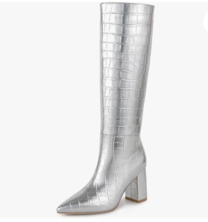 Lumeheel Knee High Boots for Women - Fashion Faux Crocodile Boots Wide Calf Tall Boots Long Gogo Boots Zipper Pointed Toe Block Heel Chunky Knee High Boots size: 10