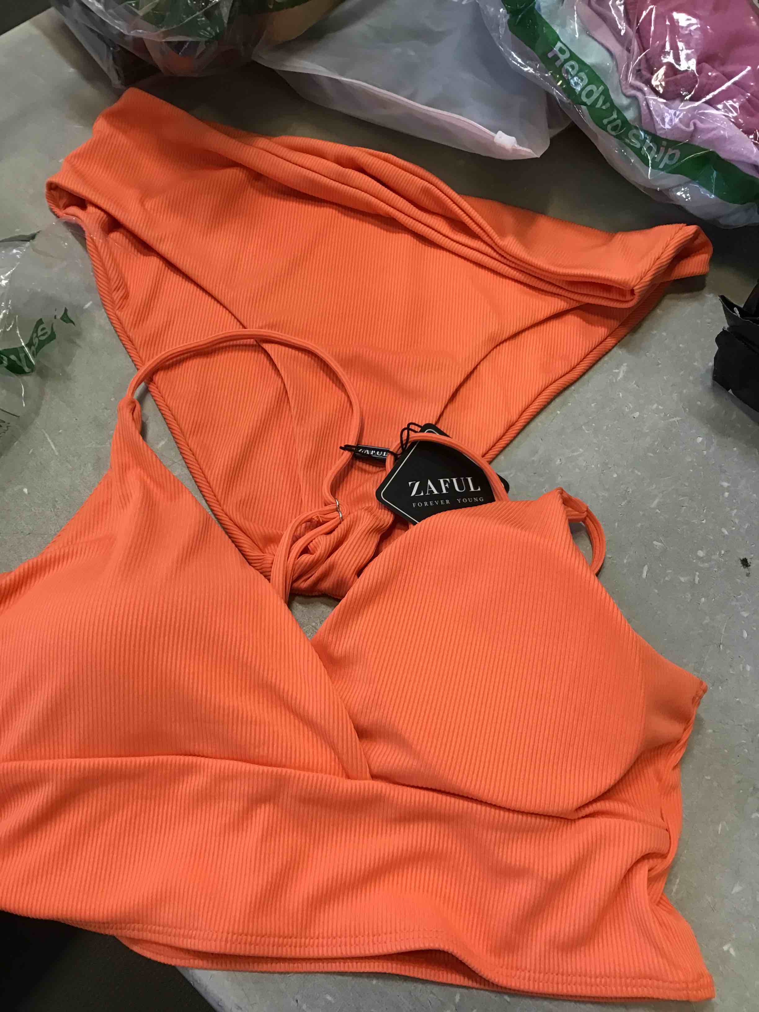 ZAFUL Women's V Neck Tankini Set, Ribbed High Cut Surplice Bikini High Waisted Two Piece Swimsuit