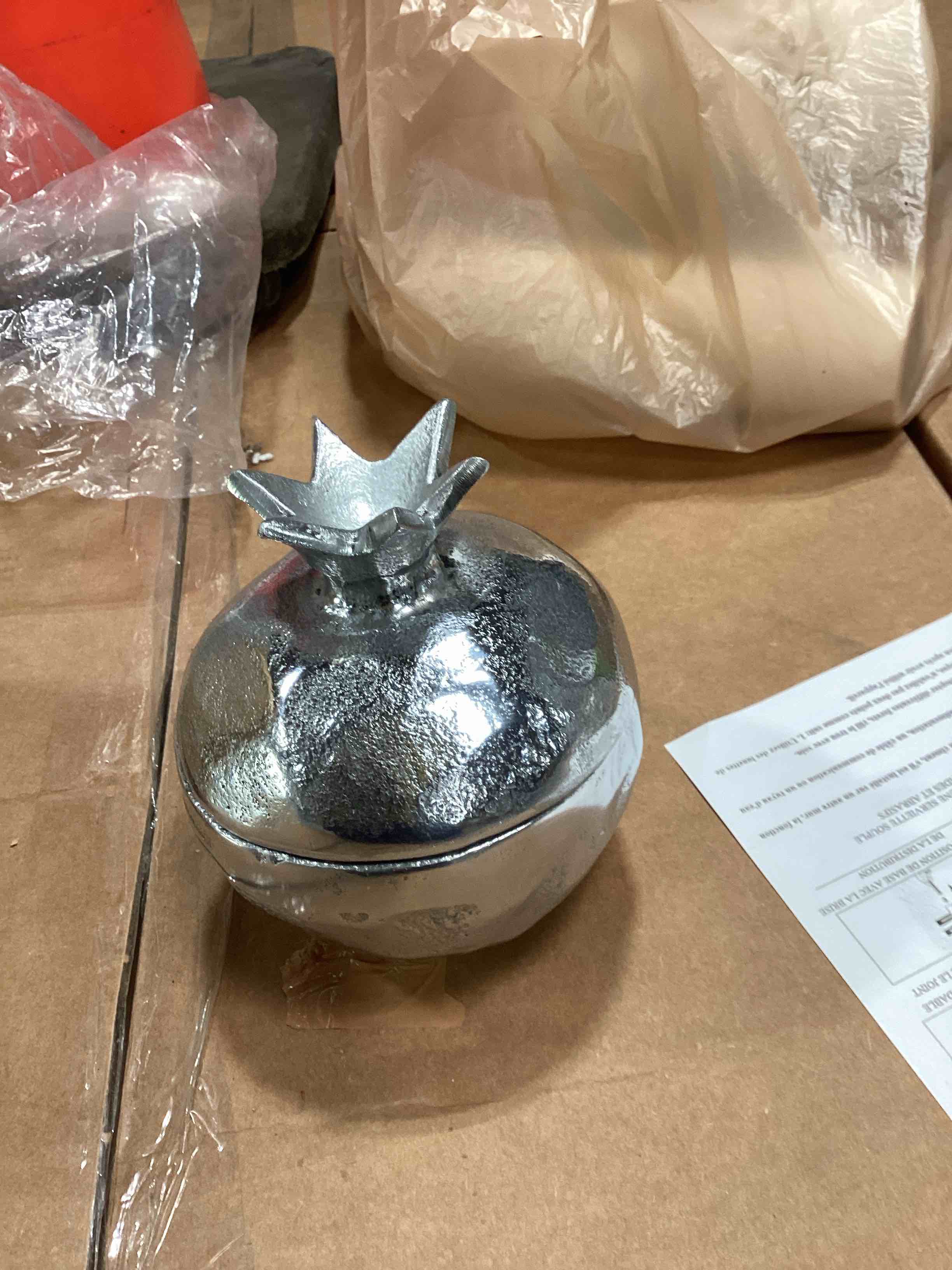 15525 Pomegranate Shape Silver Tone 5 Inch Aluminum Canister Jar with Lid