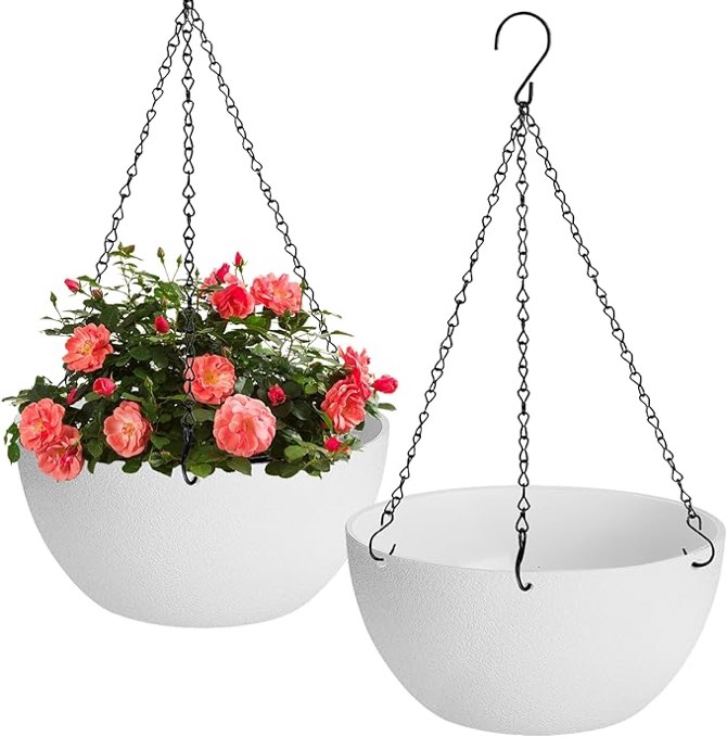 12" MONROE HIGH DENSITY RESIN HANGING BASKETS FOR FLOWER WEATHER RESISTANT- 15 PIECES