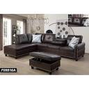 Beverly Fine Funiture F09916A Sectional Couch Sofa Set with Ottoman Left Facing Build-in Coffee Table Brown Faux Leather - 3 Piece- INCOMPLETE (Right arm sofa only)