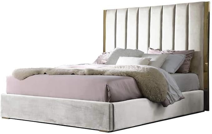 First of a Kind Eastern King - Cama tapizada de terciopelo, base de cama moderna con cabecera capitonada de canal vertical, diseño elegante para dormitorios lujosos, marco de cama de granja, color( incomplete)