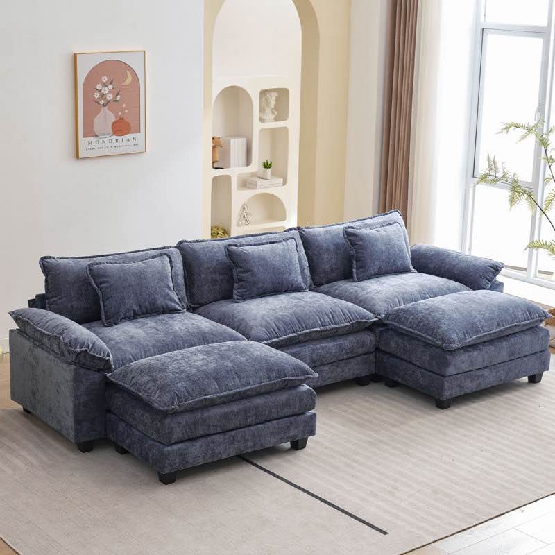 120” Comfy Cloud Couch U Shaped Sectional Sofa with Two Ottomans( incomplete)