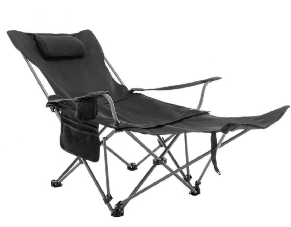 Camping Chair Max Up to 265 lbs. Reclining Camp Chair with Height Adjustable Lounge Chair for Outdoor or Indoor, Black
