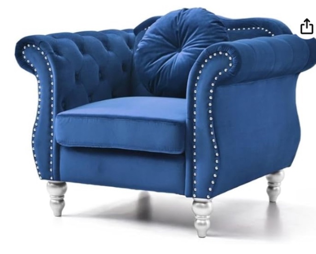 Glory Furniture Silla de terciopelo Hollywood en azul marino