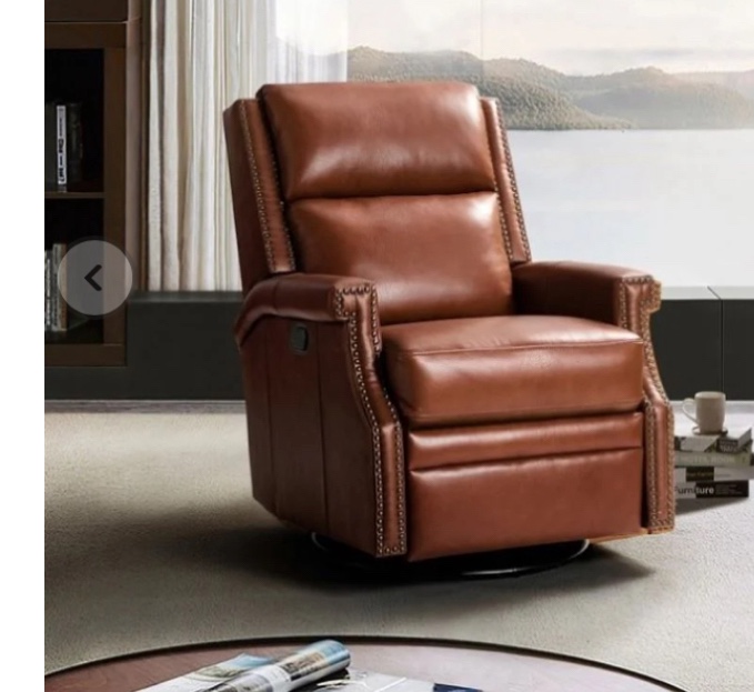 ZNTS Louise Genuine Leather Swivel Rocker Recliner-BROWN W1137142315