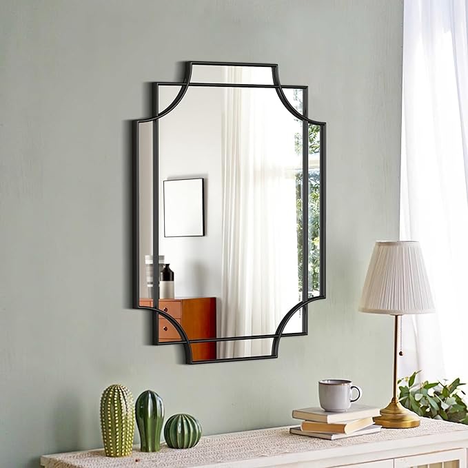 24×36 inchBlack Mirror Black Vanity Mirror Metal Framed Mirror Modern Decorative Wall Mirror for Bedroom Bathroom