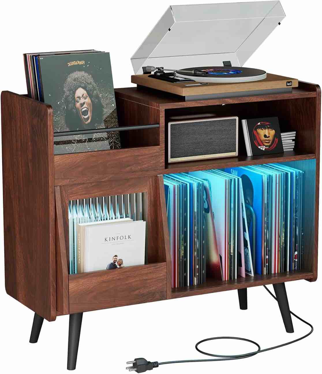 yacchi home Large Record Player Stand, 350 Vinyl Record Storage Holder 1870000896A1