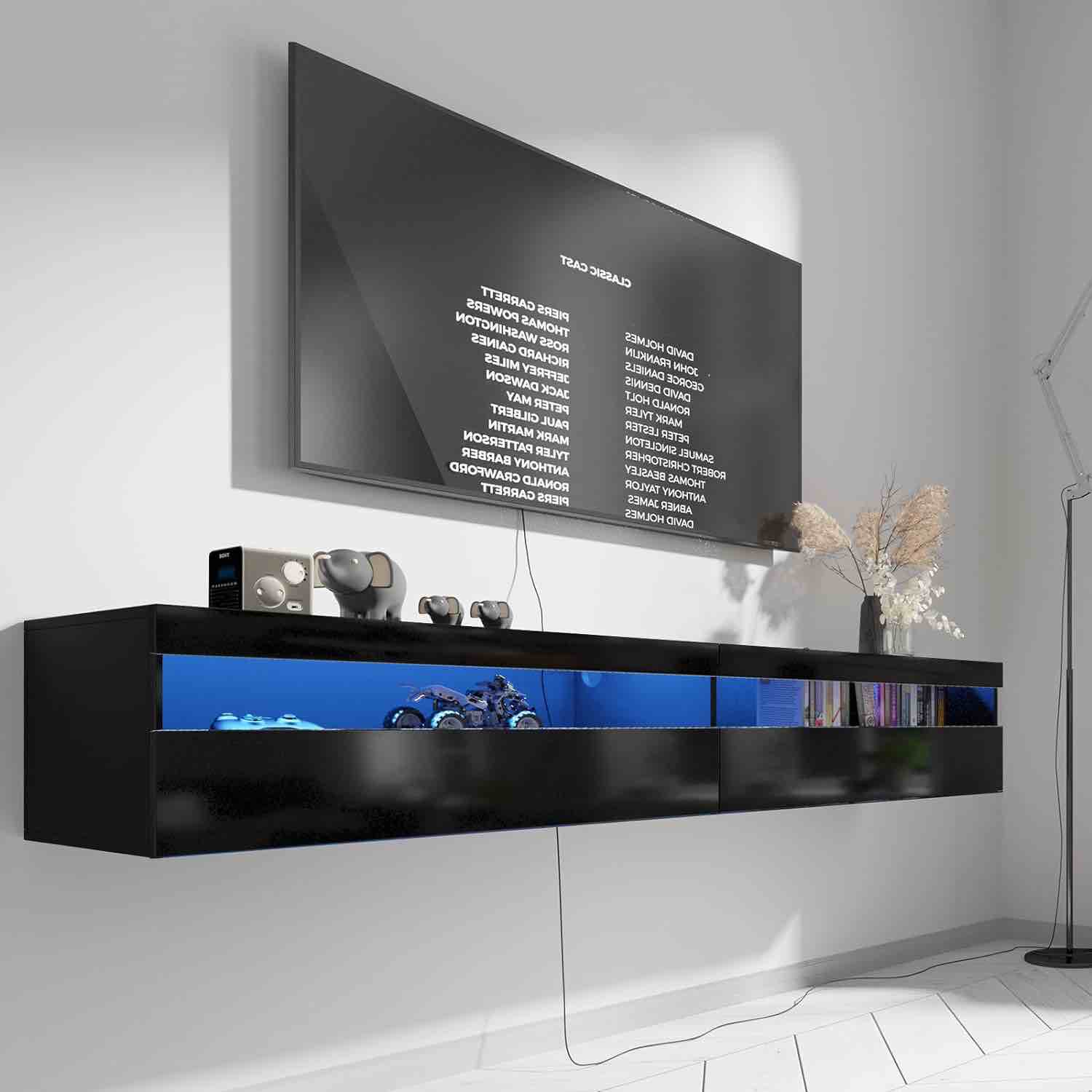 High gloss floating tv stand 70 wall mounted tv shelf (similar to stock photo)