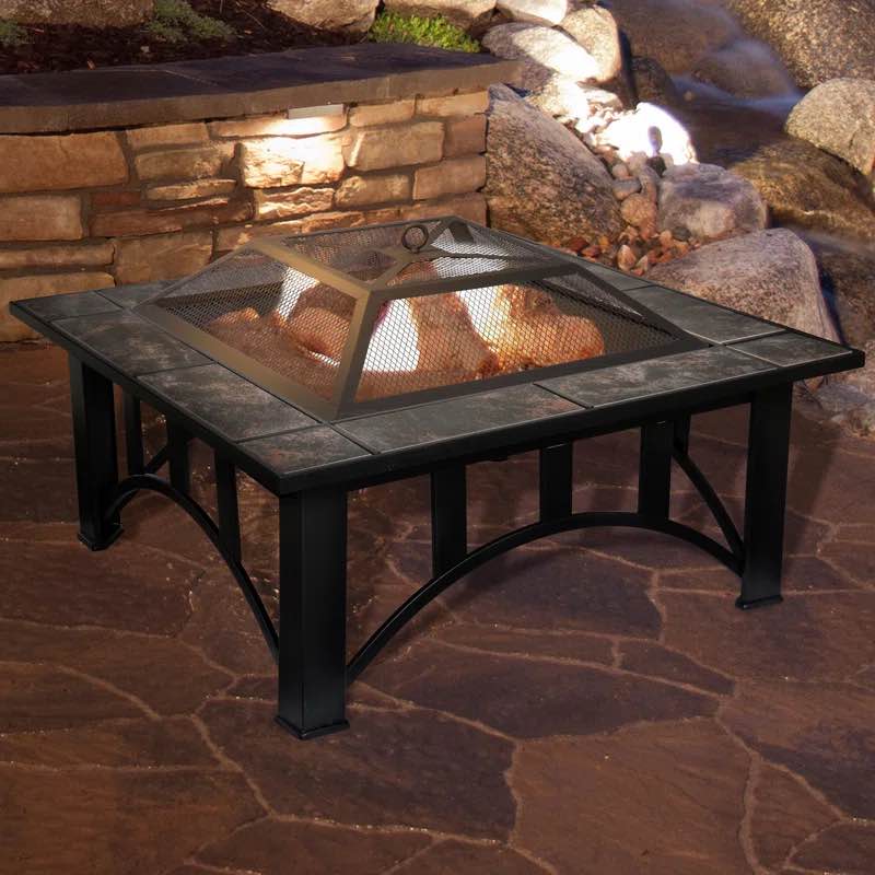 Rennert Fire Pit - 33-Inch Outdoor Firepit Table with Screen, Cover, and Poker 