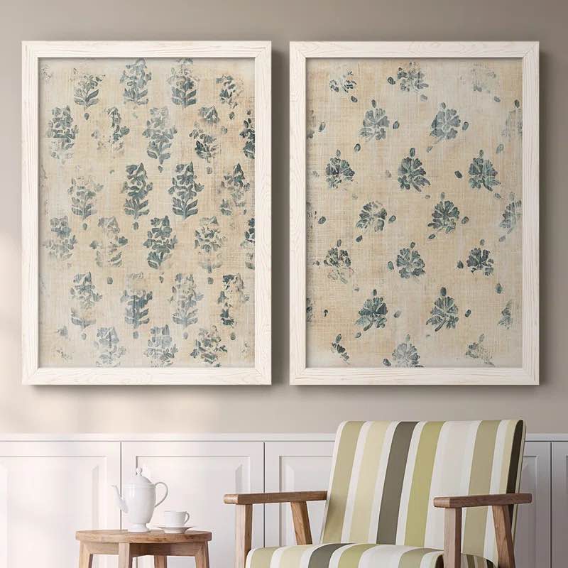 " Vintage Blockprint I " 2 - Pieces Set of 2, (similar to stock photo)