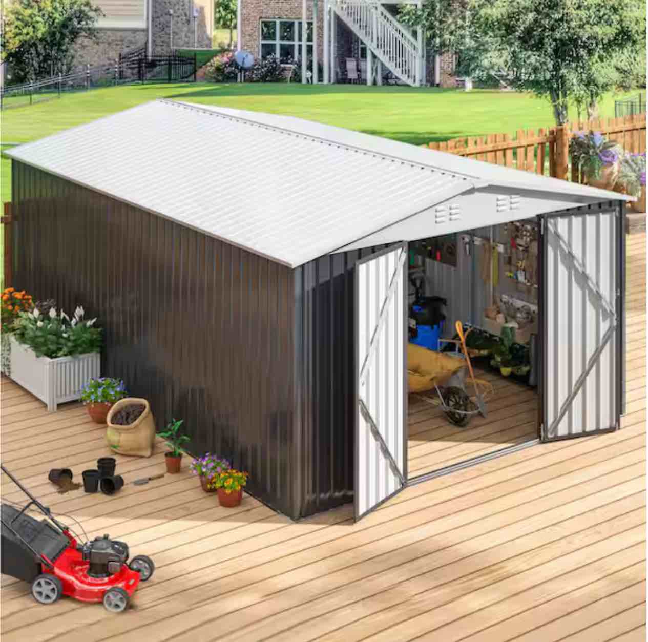10 ft. W x 14 ft. D Outdoor Metal Shed Storage with Updated Frame Structure and Lockable Doors, White 140 sq. ft. SSH-M1014-BW-13 (incomplete box 1 of 3 only)