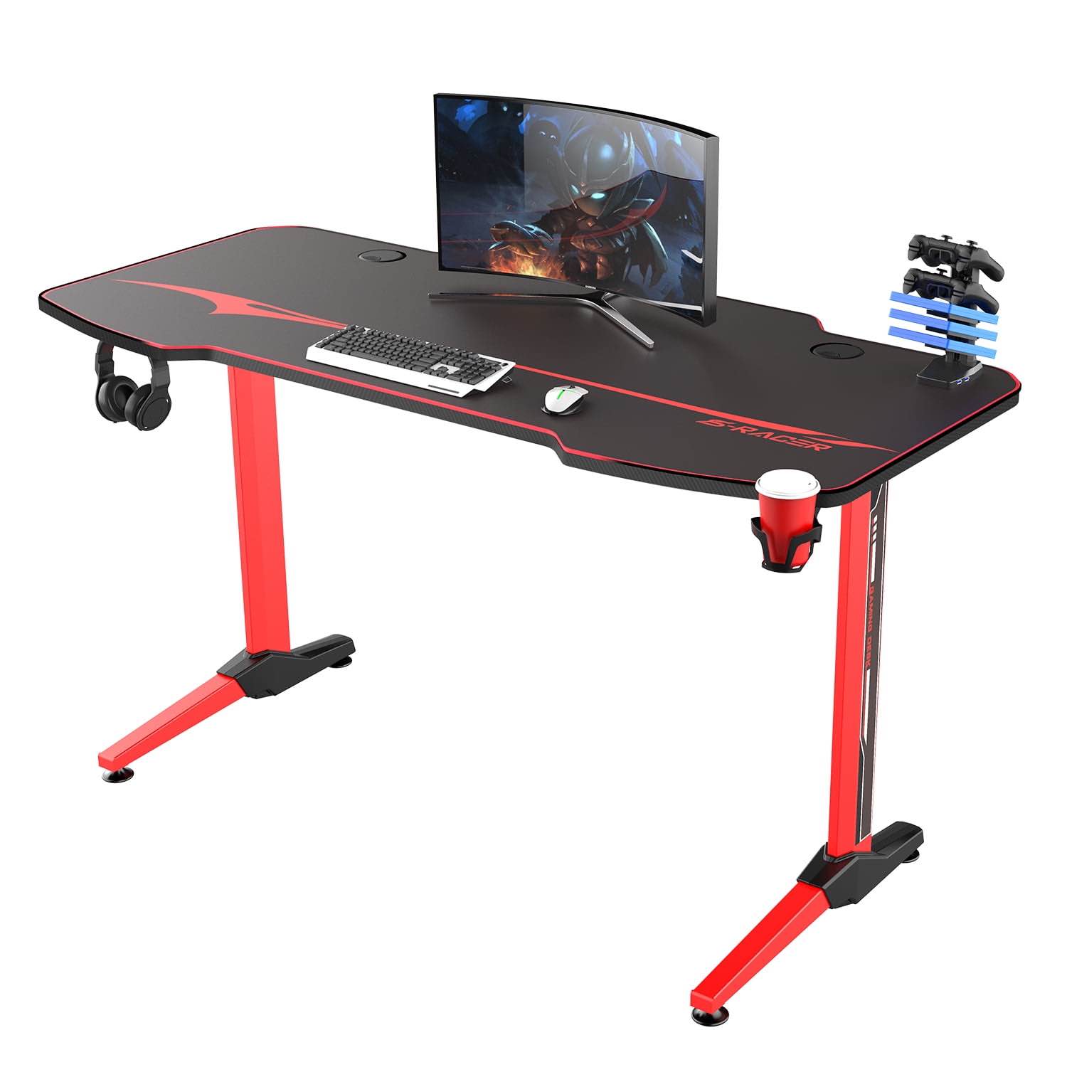 T-Shaped Legs Computer Gaming Desk Carbon Fiber Surface Gaming Desk ...