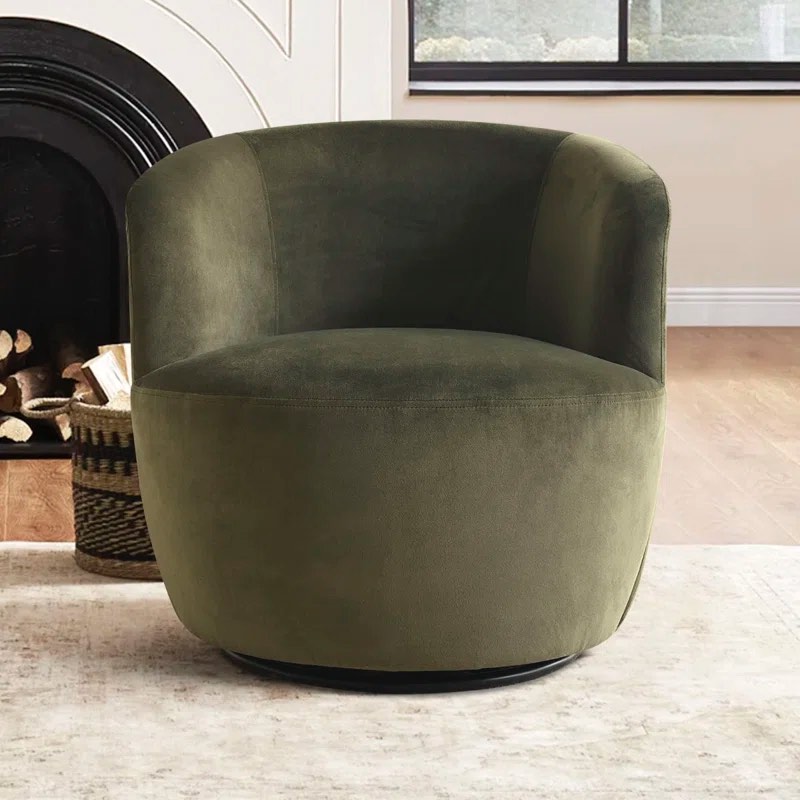 Graclynn Velvet Swivel Barrel Chair