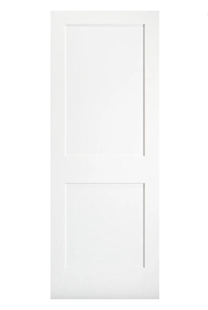27” x 80” primed 2 panel indoor shaker door slab