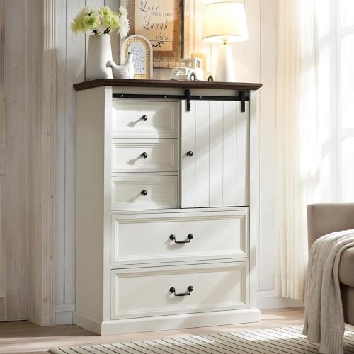 IFGET Farmhouse 5 Drawers Dresser for Bedroom, 47" Tall Chest SYA23016-WH