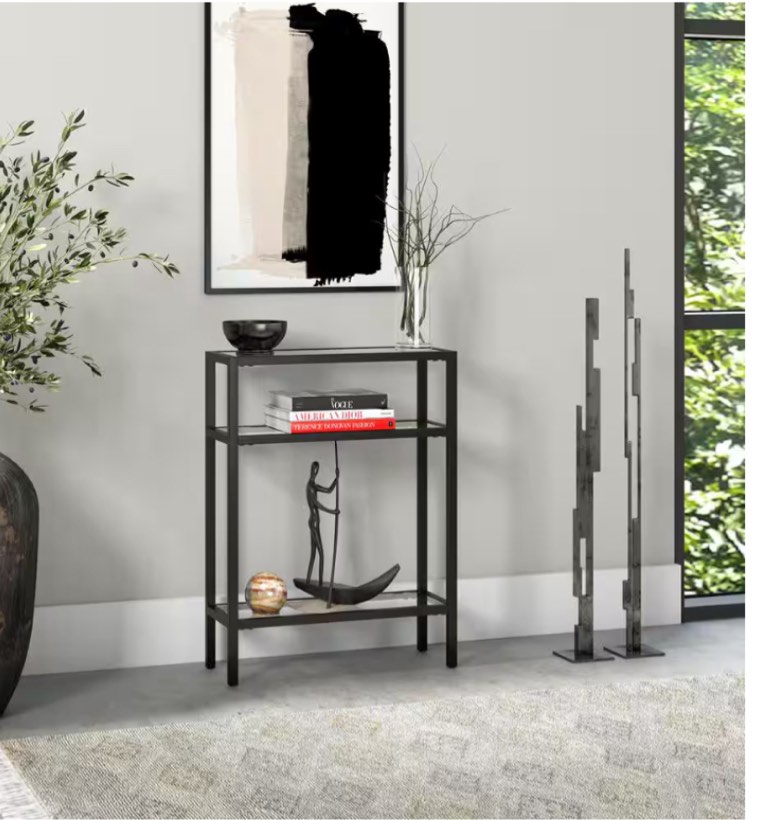 Sivil 22 in. Blackened Bronze Rectangle Glass Console Table
