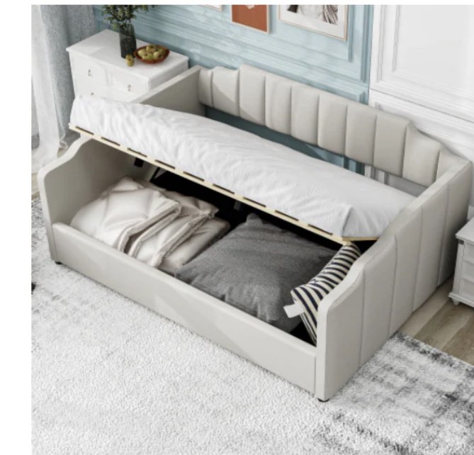 Simplie Fun Upholstered Daybed with Underneath Storage, Full Size, White( incomplete/ Box 2 of 2