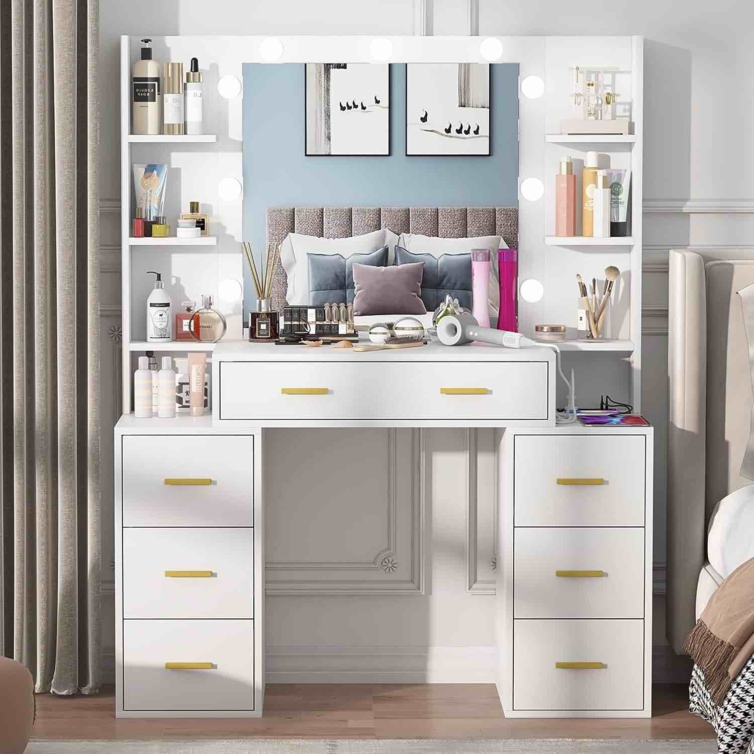 43'' Makeup Vanity with 3 Color Light, Charging Station, Storage ...1 pcs