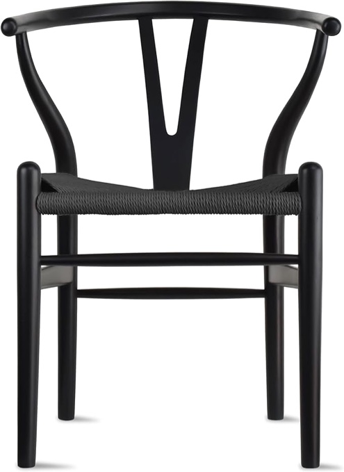 2xhome - Wishbone Solid Wood Armchair with Arms Open Y Back Farmhouse Dining Office Chair with Woven Black Seat (Black), Single, Set of 1