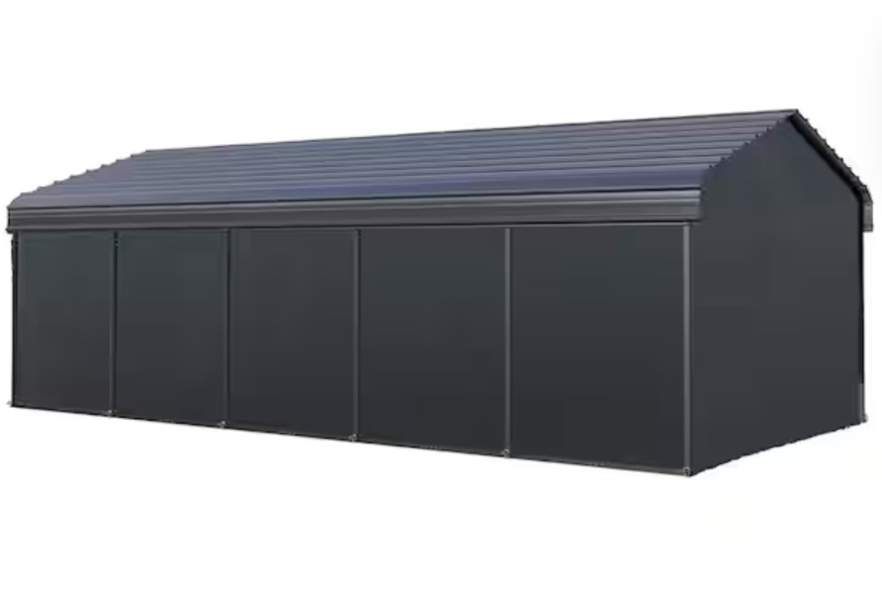12 ft. W x 25 ft. D Galvanized Steel Carport Car Canopy Shelter with Sidewalls Enclosure Kitin( incomplete)