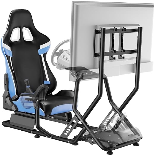 Sim Racing Cockpit with Monitor Mount, Racing Wheel Stand with Seat, Racing Simulator Cockpit Compatible with Fanatec, Thrustmaster, Logitech, Moza Racing Games on PS5, PS4, Xbox and PC ( incomplete)